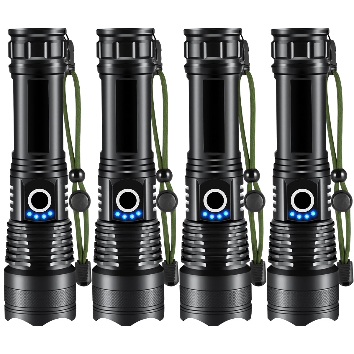 NT86201 High Lumens Rechargeable Flashlights, Super Bright, 5Mode Tactical, LED, Waterproof - Pack of 4