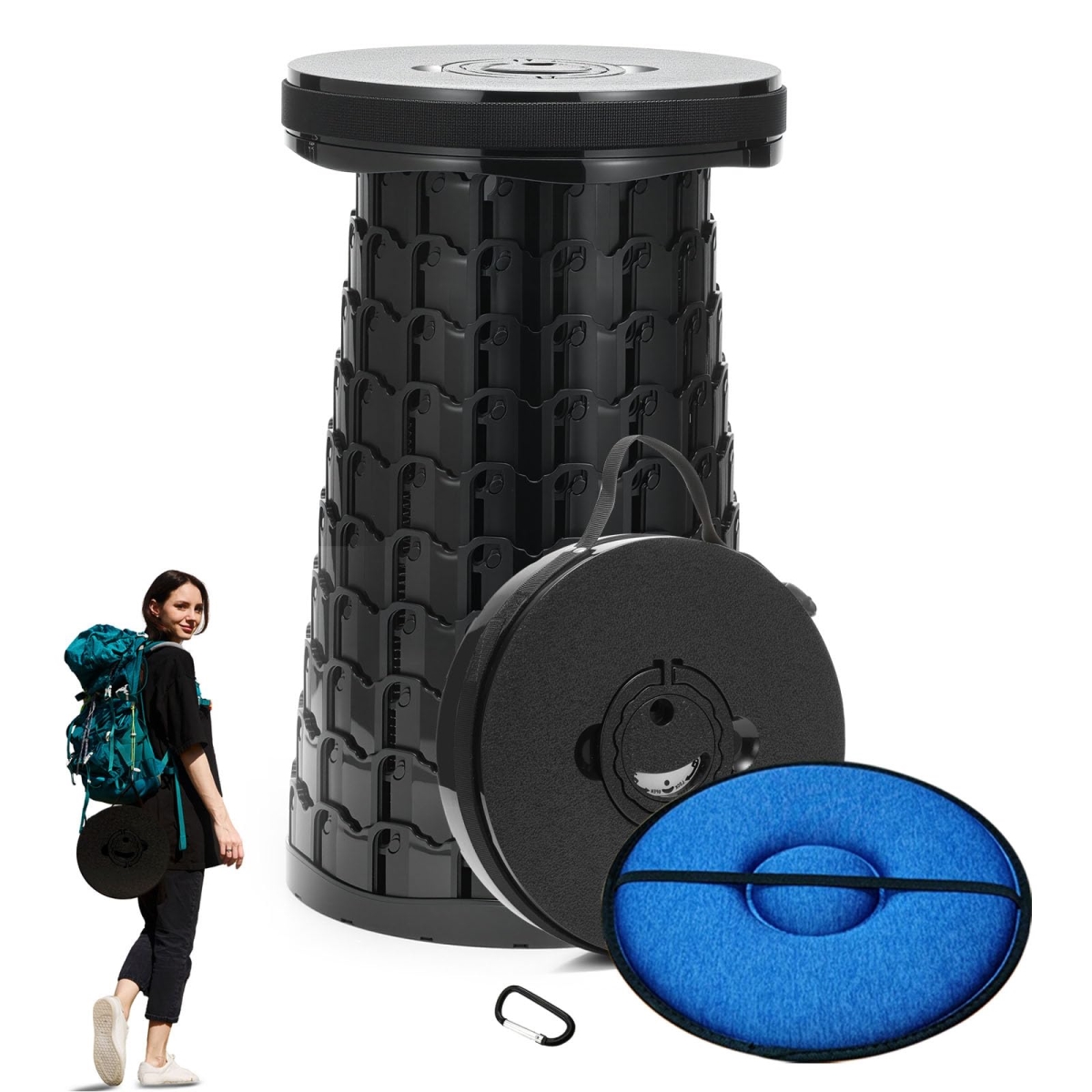 NT86376 Heavy Duty Collapsible Stool with Cushion - Portable & Foldable for Camping - 1000 lbs Max Capacity