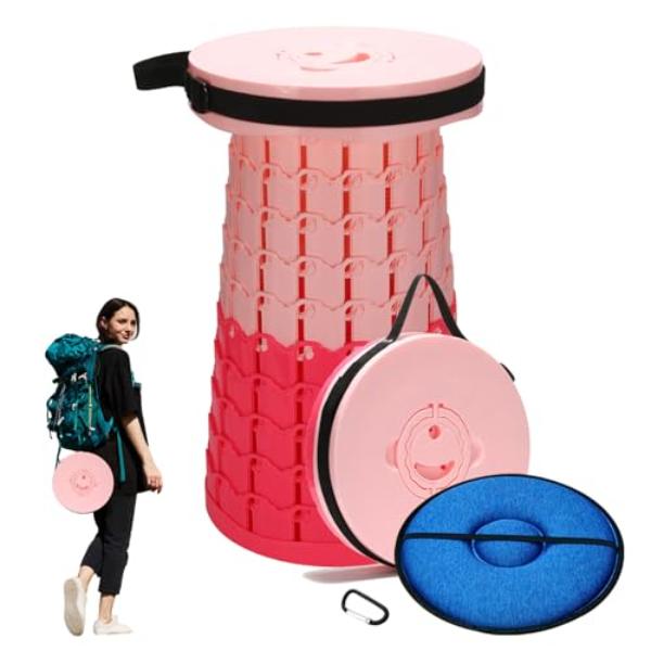 NT86380 Heavy Duty Collapsible Stool with Cushion, Portable & Foldable for Adults, Max Capacity 1000 lbs - Pink
