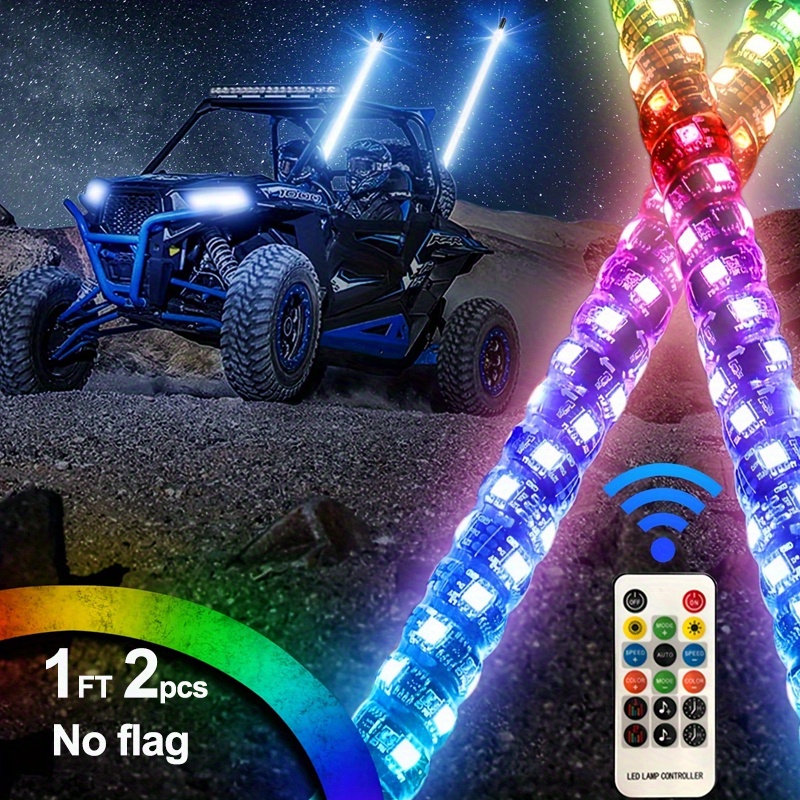 NT31077 1 ft. Spiral RGB LED Whip Chasing Light with RF Remote Control for Offroad Truck, 2 Piece