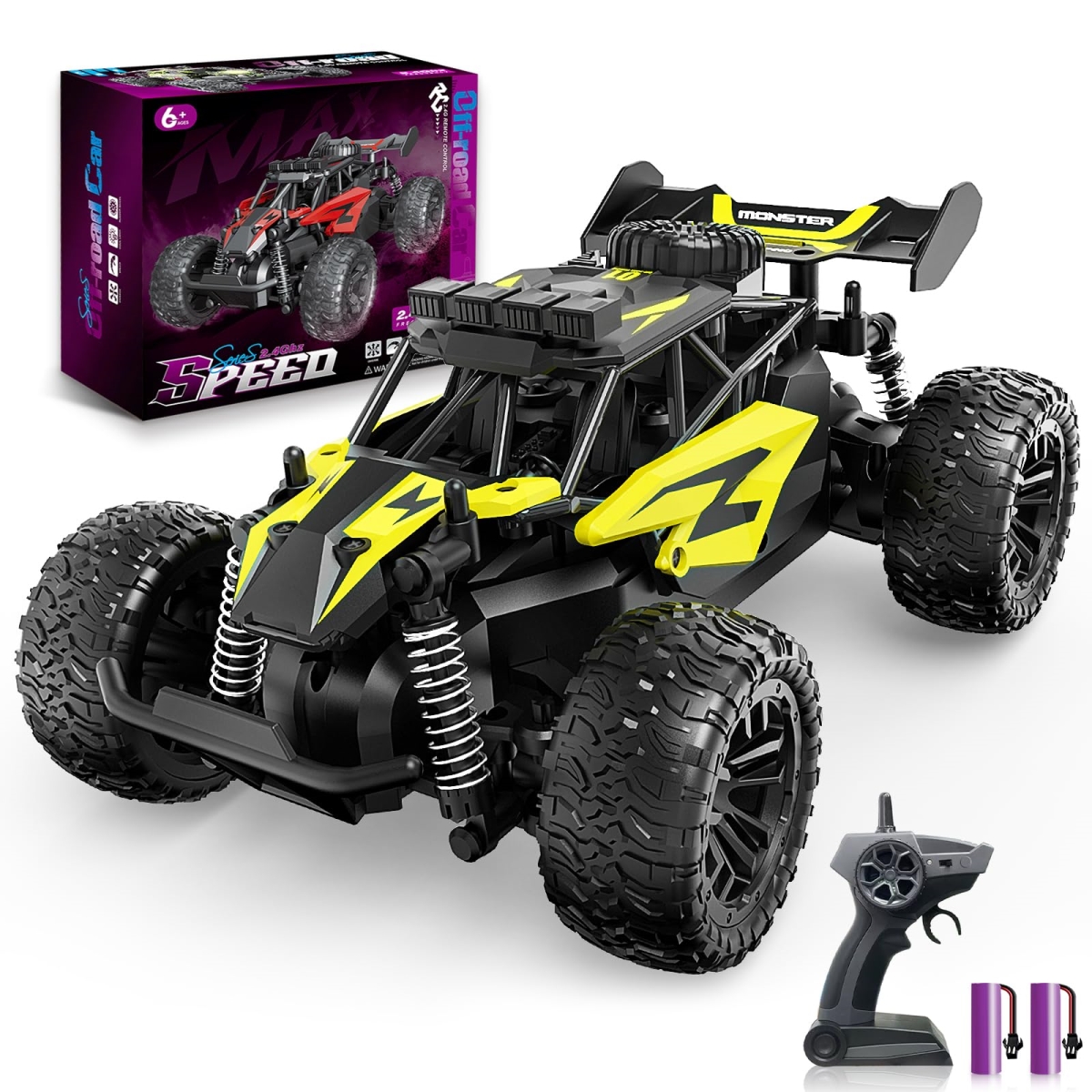 NT86475 Carox 1-16 Scale Remote Control Car - 2.4 Ghz High-Speed Electric Monster Truck, 20 KMH, Dual Rechargeable Batteries