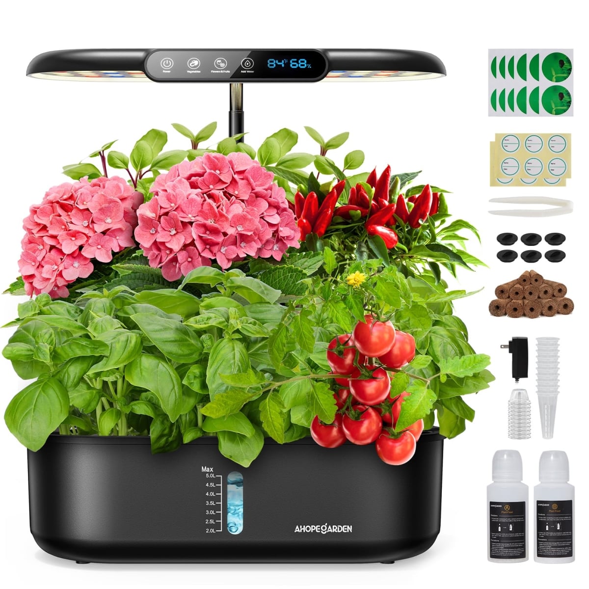 NT86537 Ahopegarden Hydroponics Growing System Kit Indoor Herb Garden - 12 Pods Plant Germination Kit with LCD Display & LED Grow Light