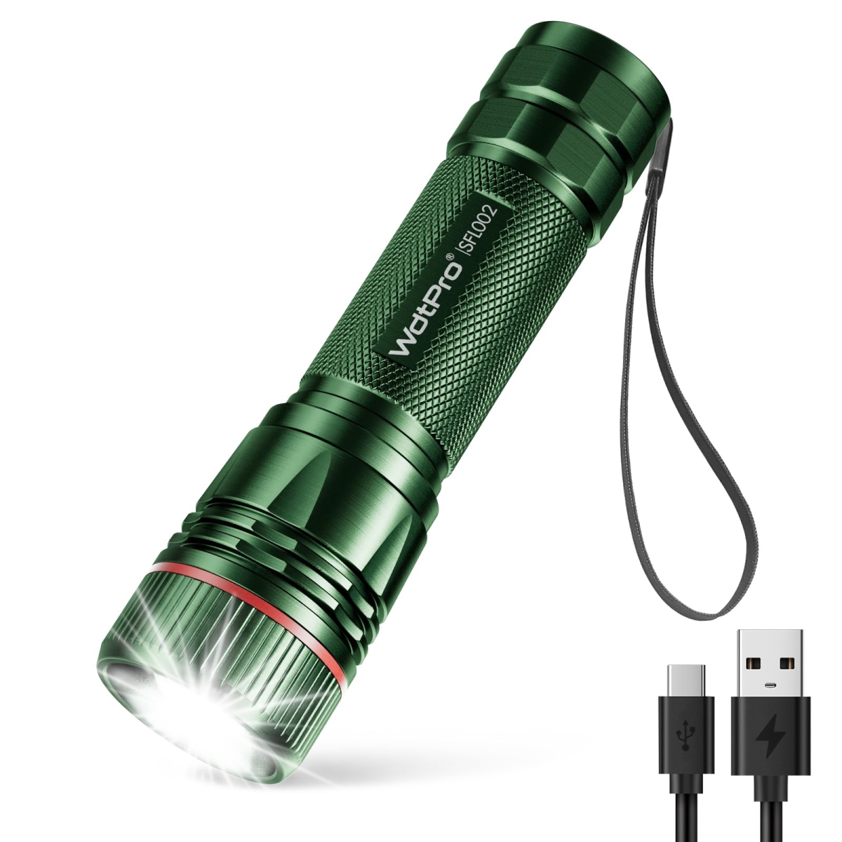 NT86680 WdtPro Rechargeable High Lumens LED Flashlights, Portable Tactical EDC for Camping, Home, Emergency, Green Battery Included