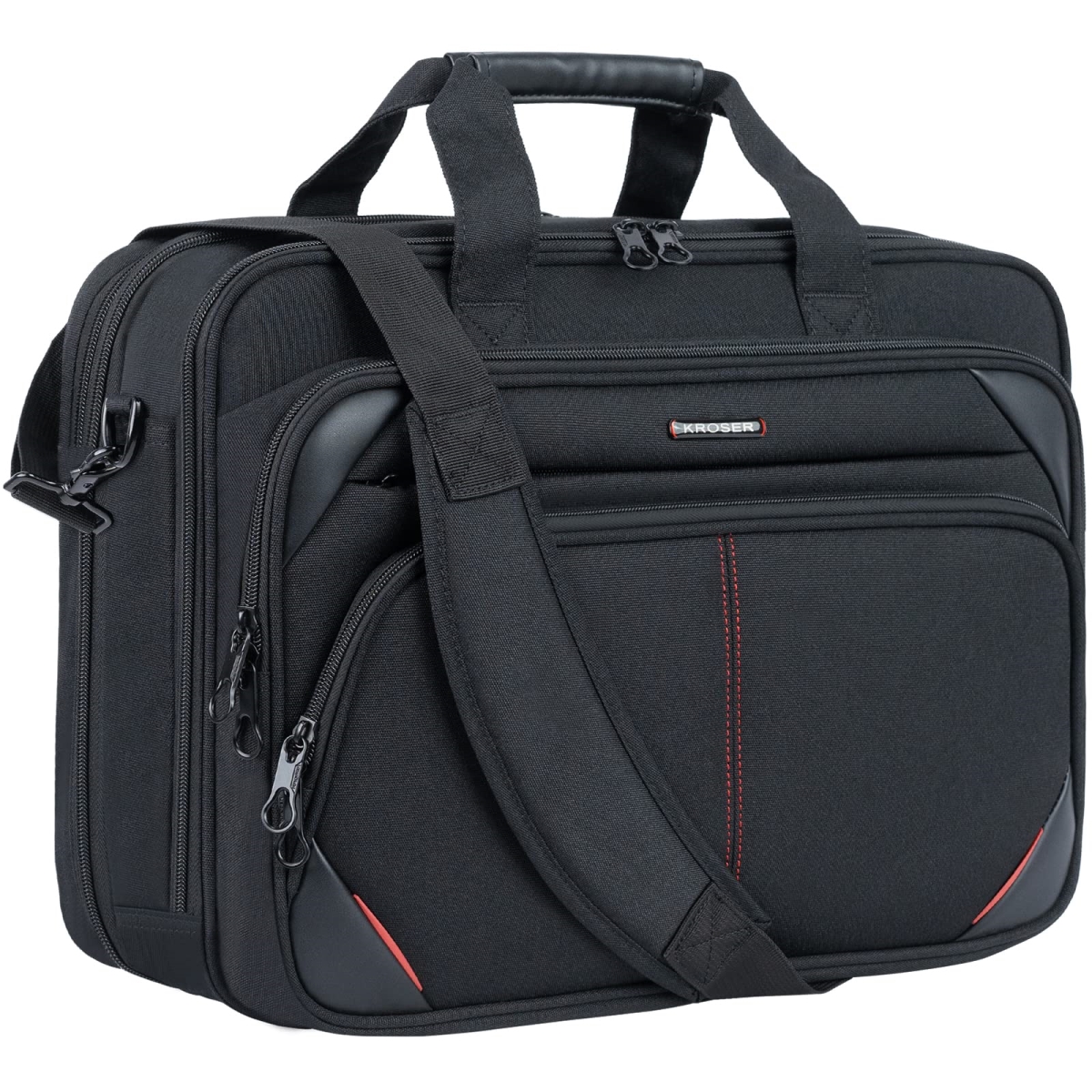 NT86706 17.3 in. KROSER Laptop Briefcase, Expandable Water Repellent Shoulder Messenger Bag - Black & Red