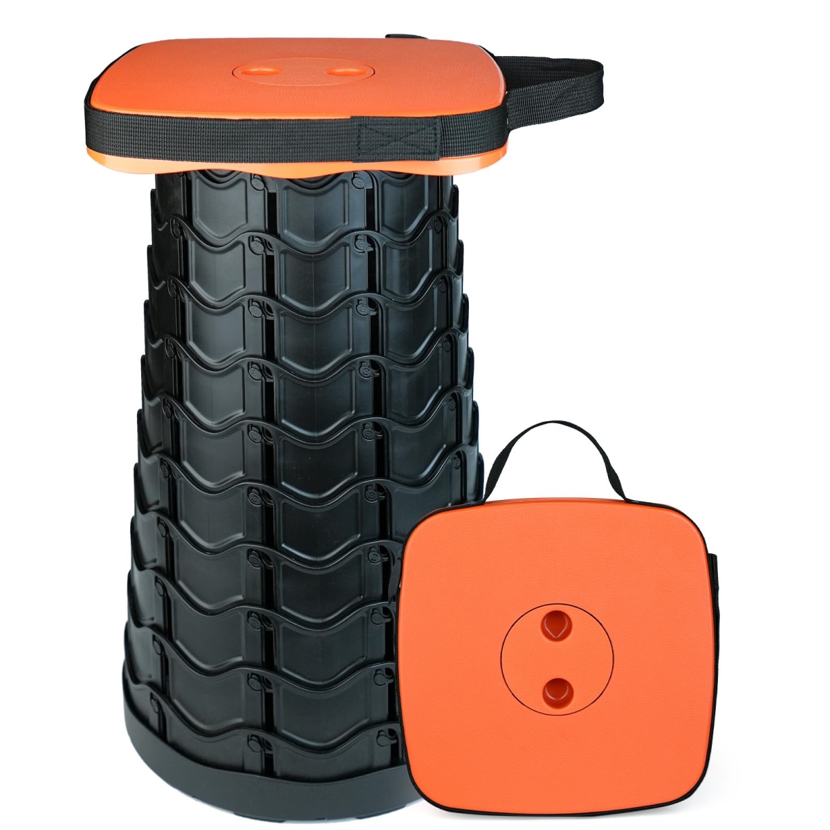 NT86782 Upgraded Collapsible Stool, Heavy Duty, 550 lbs Load Capacity, Portable Folding Chair for Adults, Camping - Orange