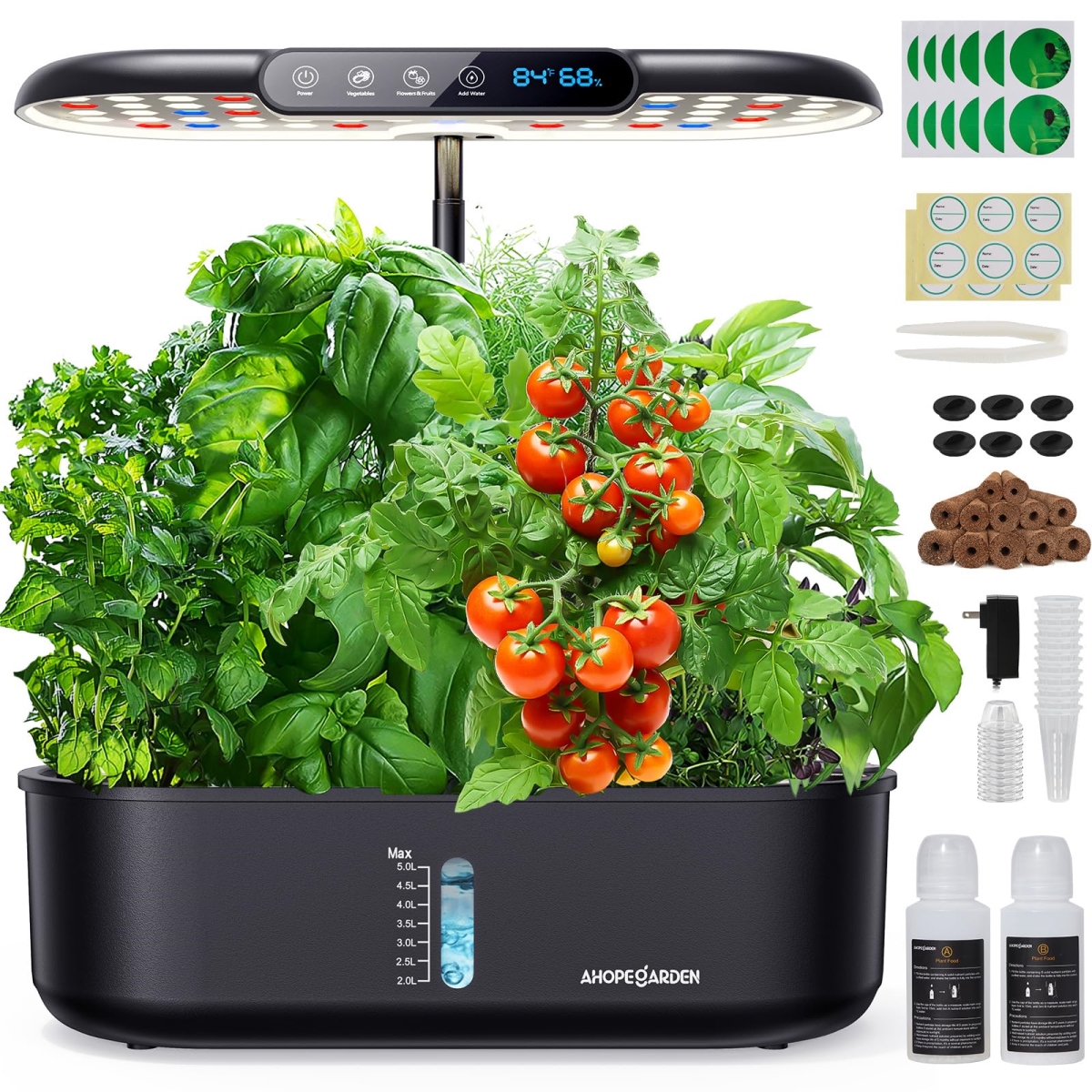 NT87126 Ahopegarden Indoor Hydroponics Growing System - 12 Pods Plant Germination Kit with LCD & LED Light