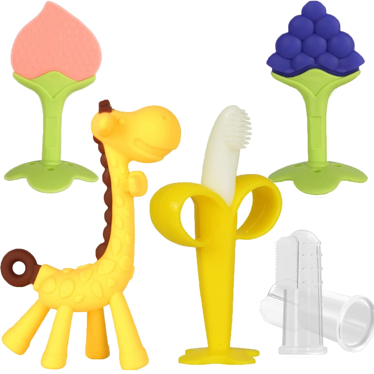 NT87264 Baby Teething Toys, Silicone Teether, Banana Finger Toothbrush, Fruit Shape Giraffe Teether for Infants