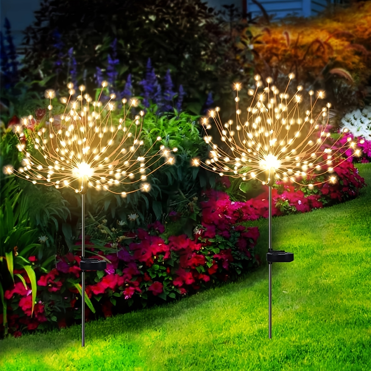 NT31086 60-150-200 LEDs Solar Fireworks Garden Lights, 2 Piece
