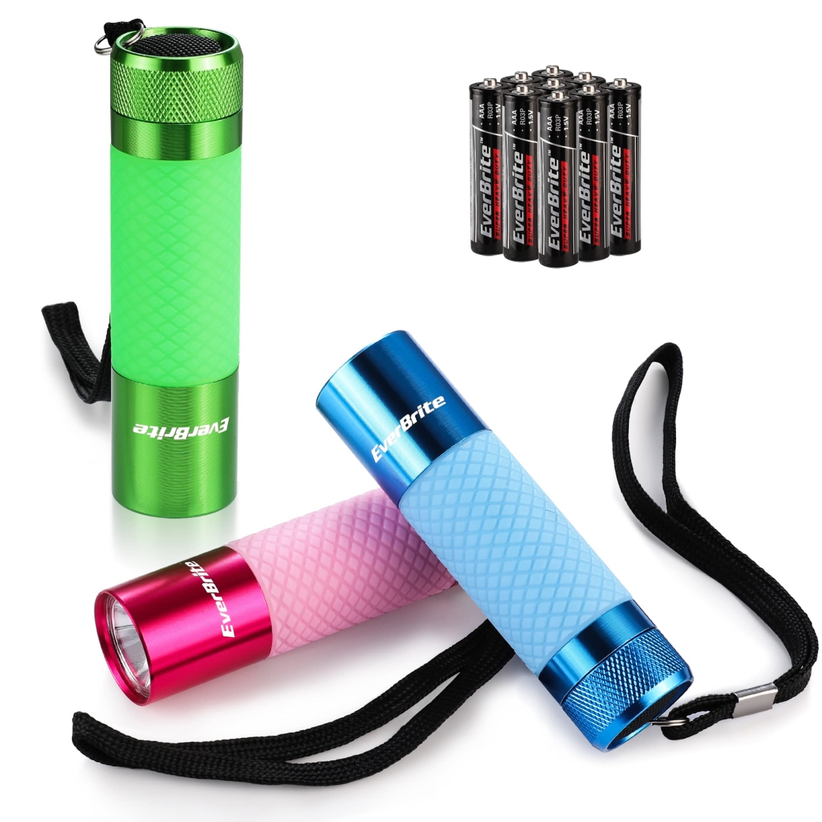 NT87332 EverBrite Mini Glow in Dark Aluminum LED Flashlights with Batteries, Pack of 3