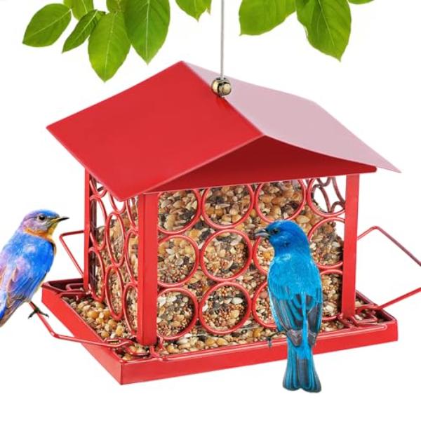 NT87368 Metal House Style Bird Feeder for Outdoors, Red