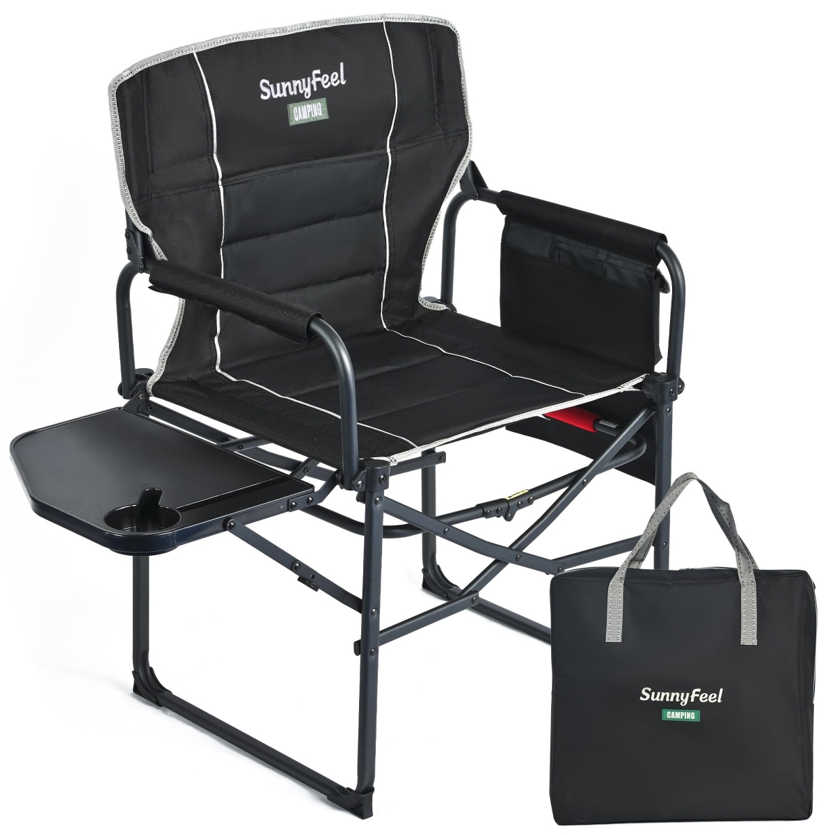 NT87686 SUNNYFEEL Camping Directors Chair, Heavy-Duty, Oversized Portable Folding Chair with Side Table