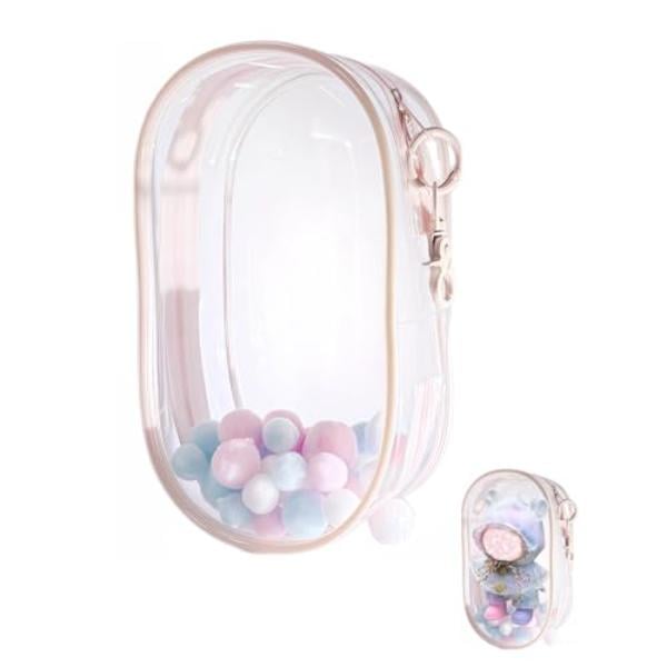 NT87704 Transparent Display Bag Keychain for LaBuBu-POP MART, Plush Toys Protective Case, Durable PVC Storage Box, Peach Pink