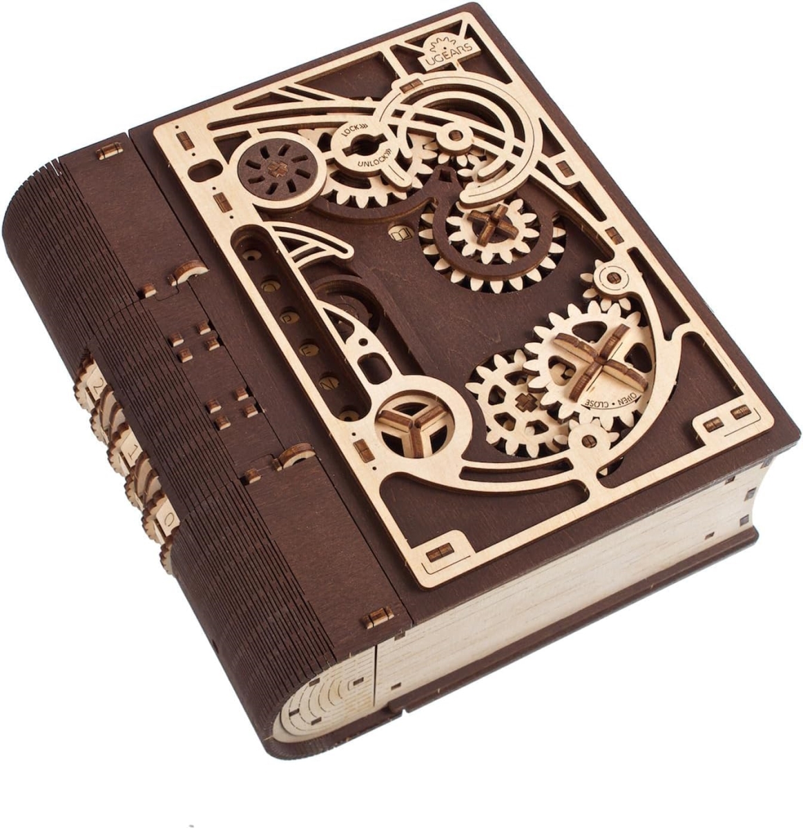 NT87815 UGEARS Book of Secrets Puzzle Box - 3D Wooden Puzzle with Combination-Lock - 263 Piece