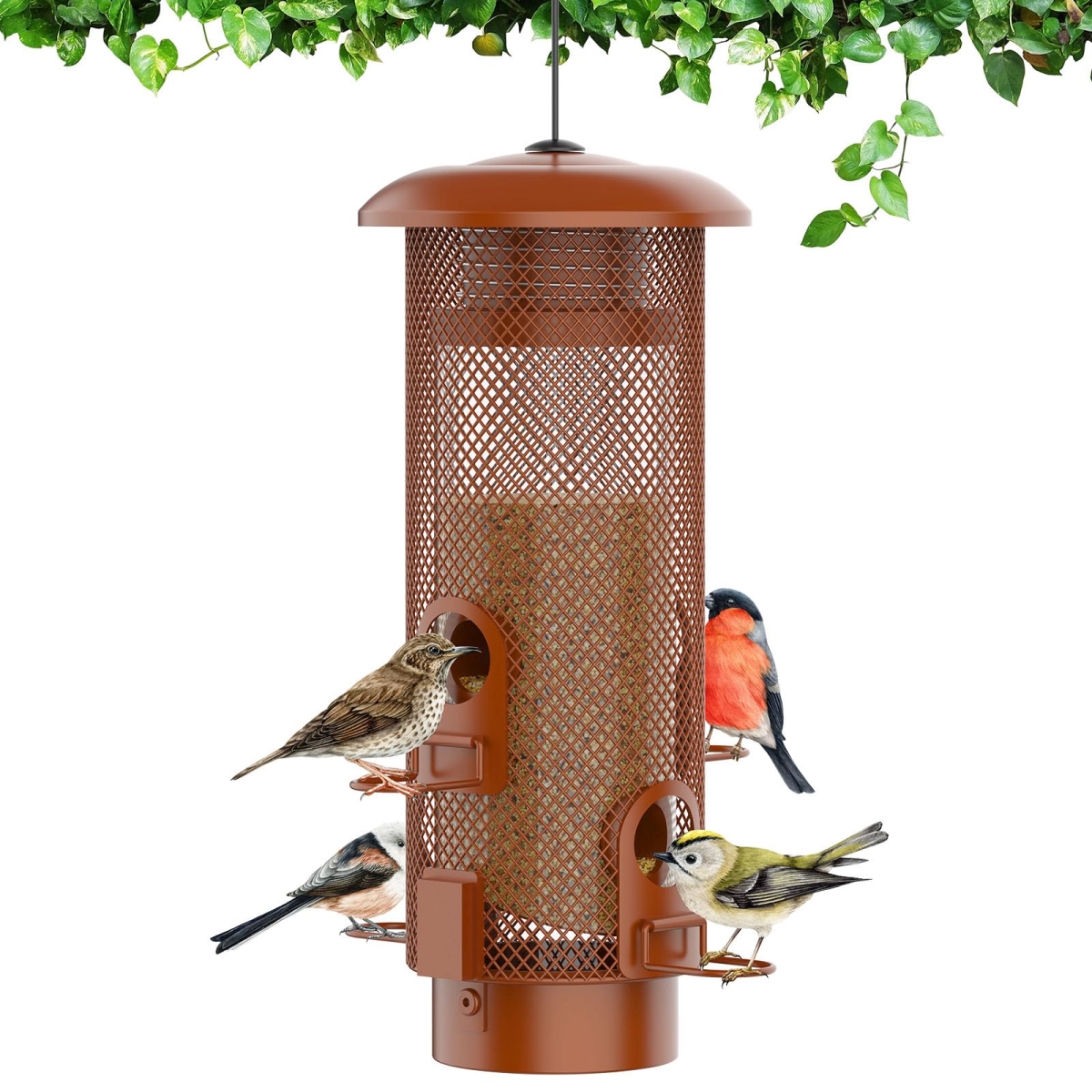 NT87936 Metal Squirrel Proof Bird Feeder, Large Capacity, Weatherproof, Reddish Brown