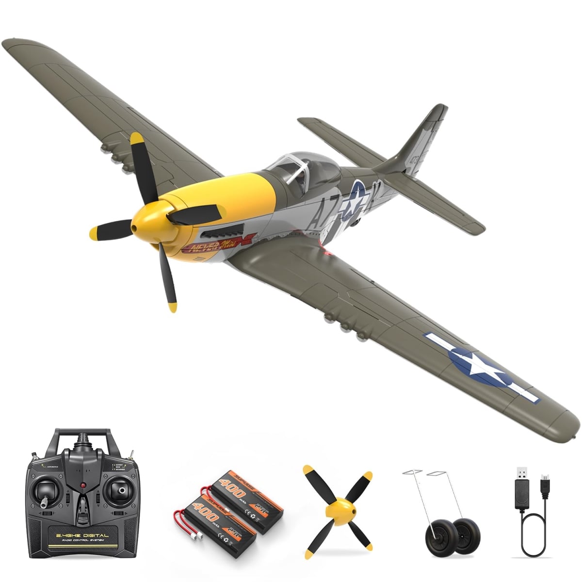 NT87968 HAWKS WORK Remote Control Plane P-51D Mustang 500mm, 4 Channel Remote Control Warbird RTF