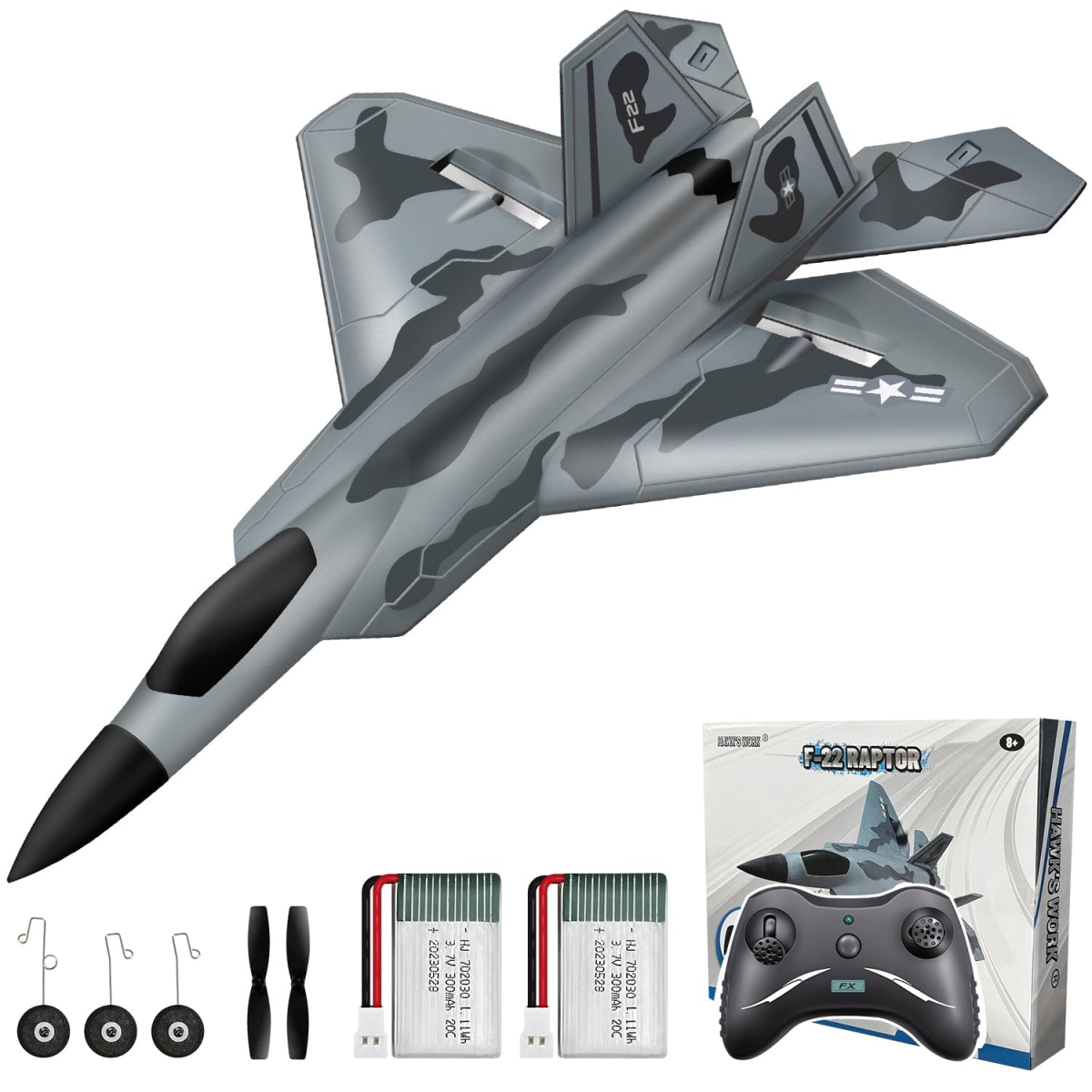 NT87972 HAWKS WORK 2 CH Remote Control Airplane, F-22 Plane Ready to Fly, 2.4 Ghz Remote Control