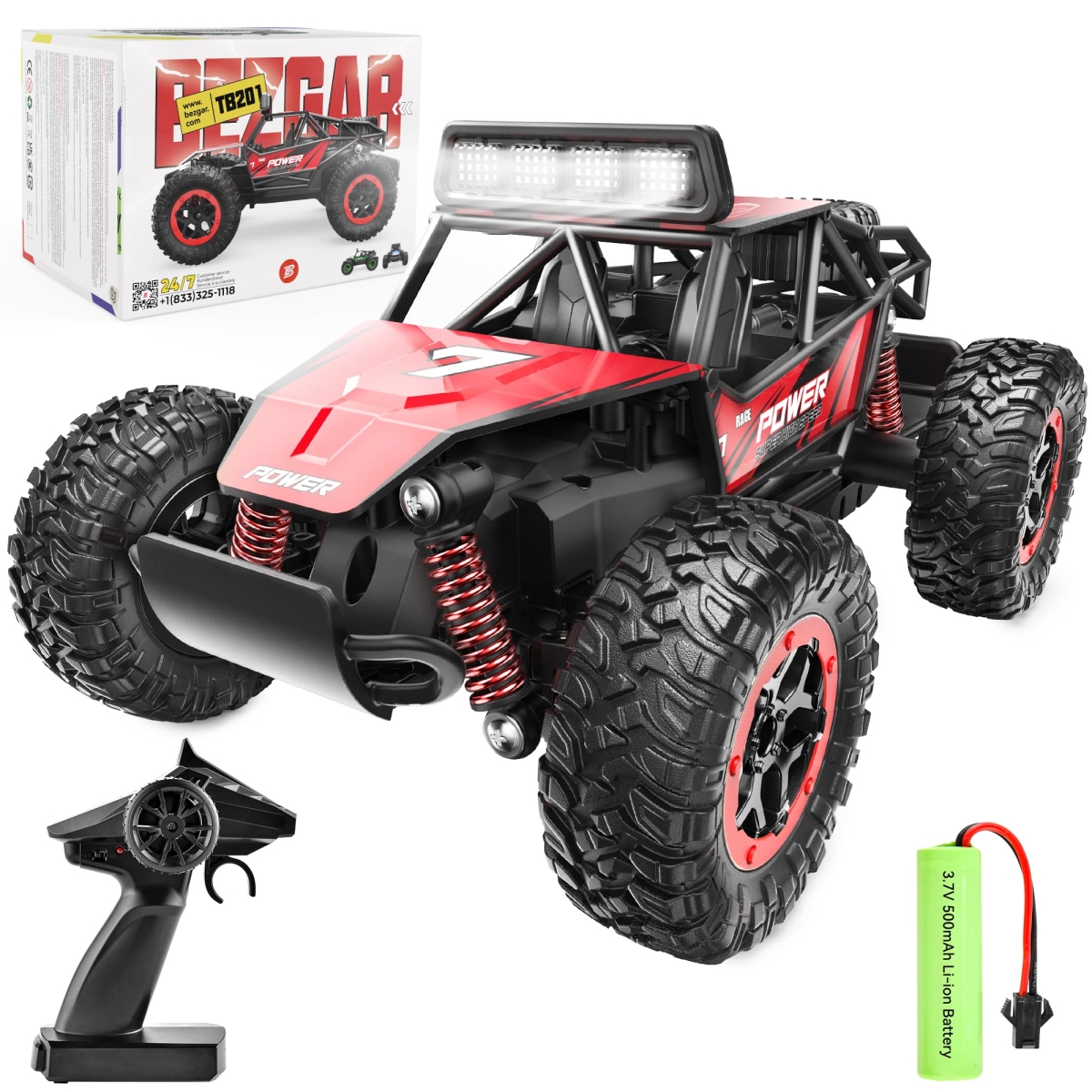 NT87984 BEZGAR TB201 1-20 Scale Remote Control Car - 2WD High Speed 20 KMH Off Road Monster Truck with LED Headlight