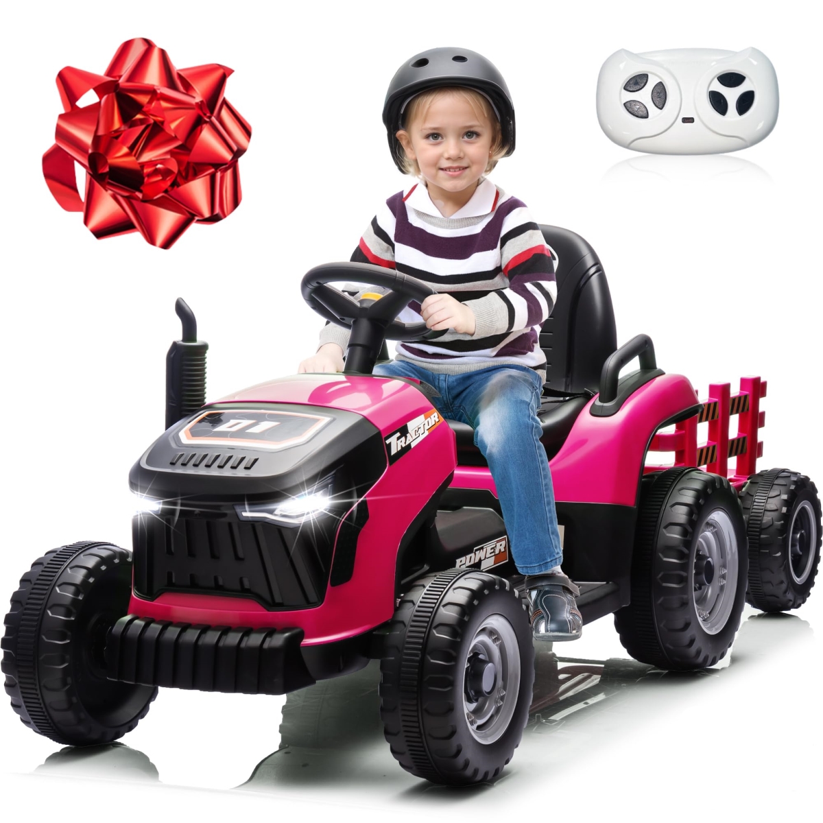 NT88050 24V Ride On Tractor for Kids with Detachable Trailer & Remote Control, Pink