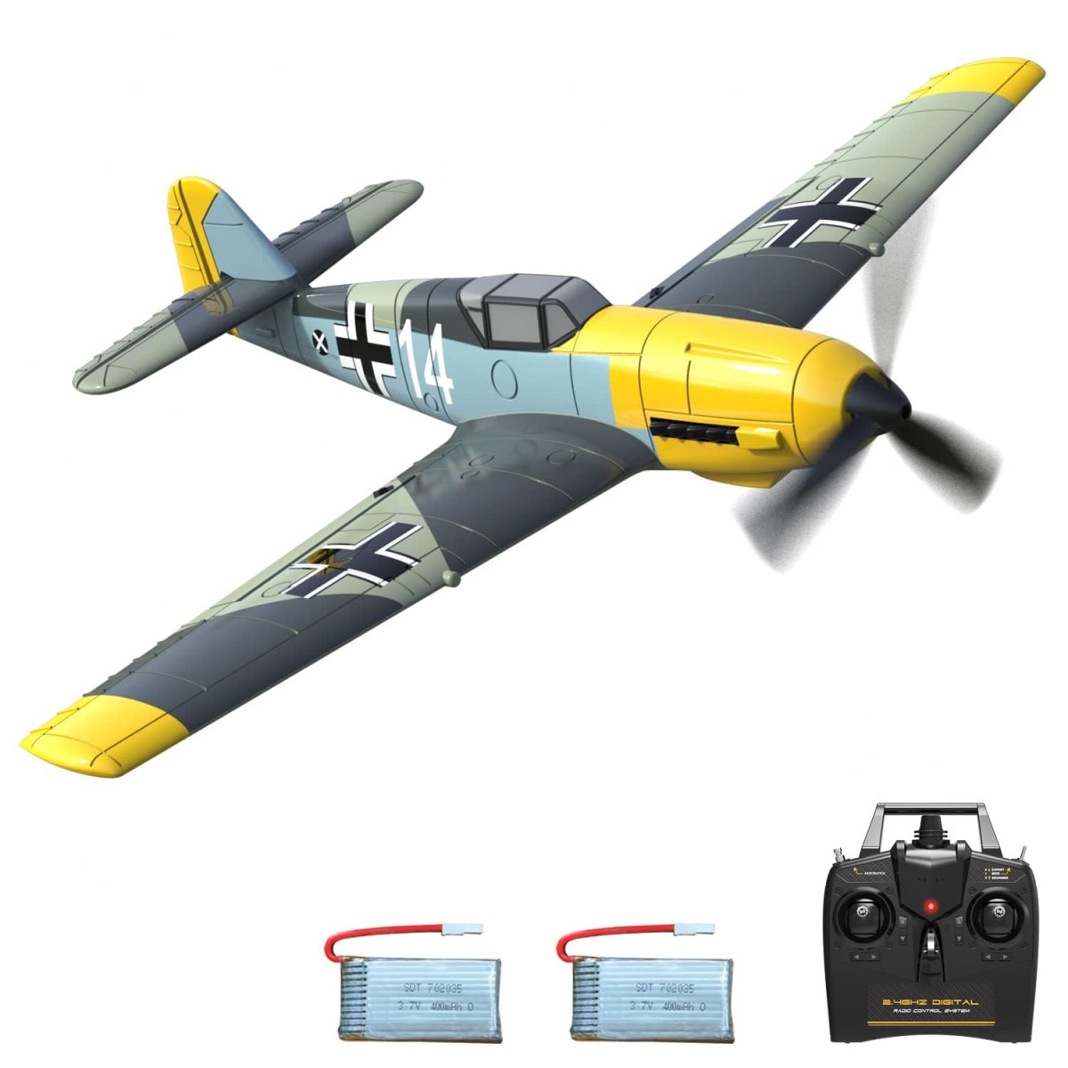 NT83868 VOLANTEXRC Remote Control Plane for Beginners, 4 Channel WWII BF-109 with Aileron, 2.4 Ghz Remote Control, XPilot Self Righting