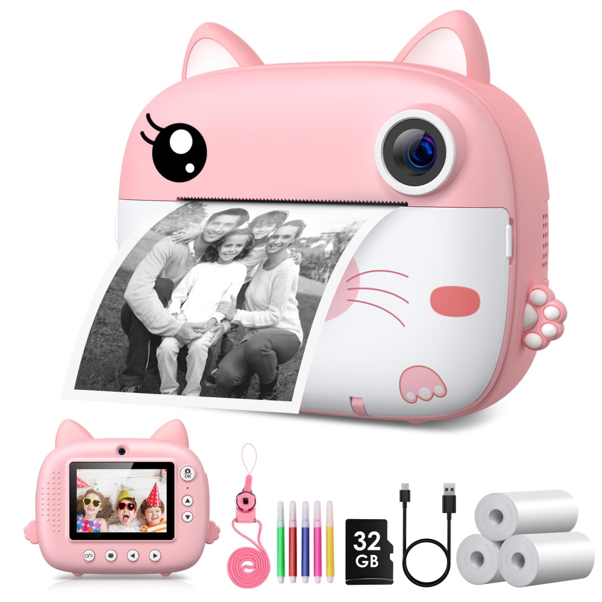 NT83911 Kids Camera Instant Print with 3 in. HD Screen & 32GB Card