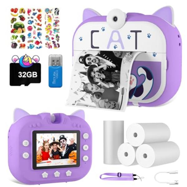 NT83931 Kids Instant Print Digital Camera for 20MP Selfie Video Camera for 6-12 Year Old