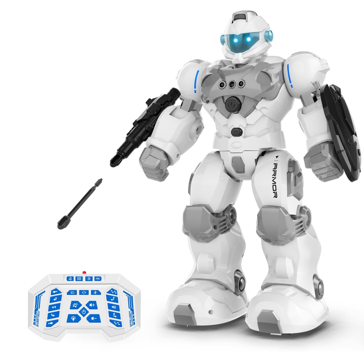 NT83965 STEMTRON Programmable Remote Control Robot Toys with Gesture Sensing & Launcher - White