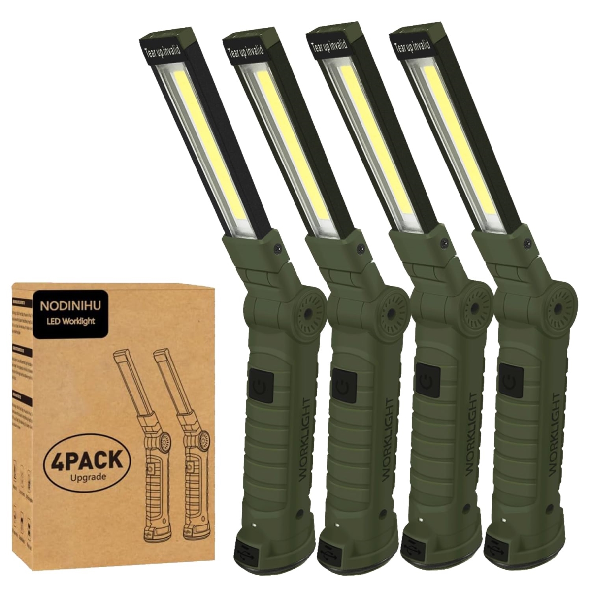 NT83985 Rechargeable Work Lights with Magnetic Base, 360 Deg Rotate, COB LED 700 Lumens, Foldable Inspection Light - Pack of 4