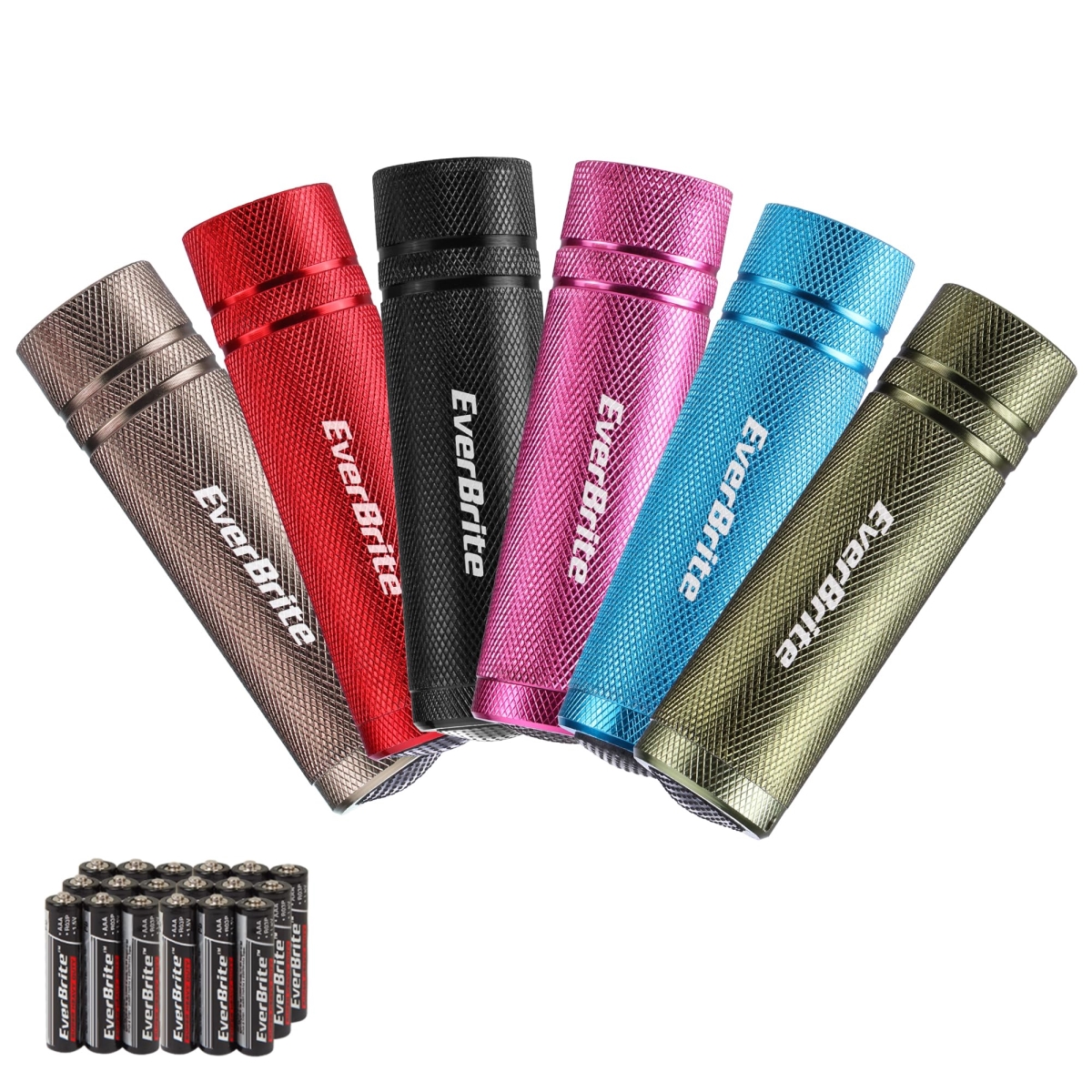 NT84073 EverBrite Mini Flashlights Set, Aluminum LED Handheld Torches with Lanyard, Batteries Included, Assorted Color - Pack of 6