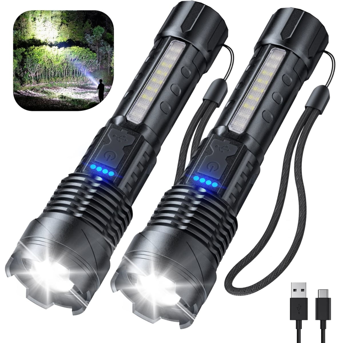 NT84182 Cinlinso Flashlights Rechargeable 990000 Lumens Super Bright LED with 7 Modes, IPX6 Waterproof - Pack of 2