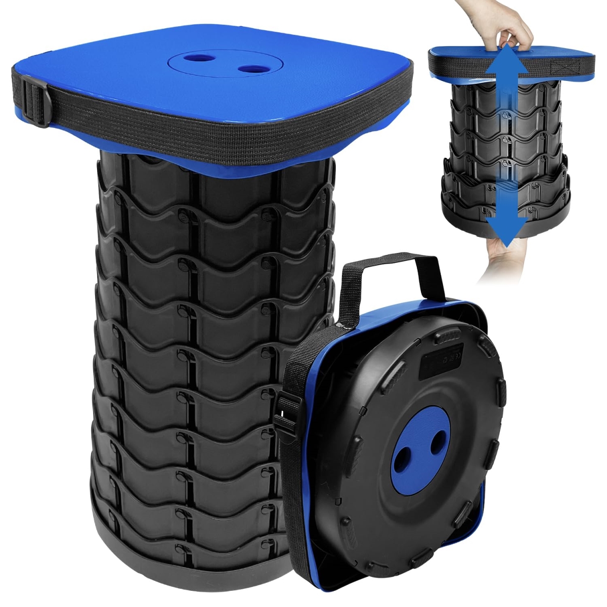 NT84190 Collapsible Folding Chair, Upgrade Square Telescoping Stool, Portable Retractable Stool - Blue