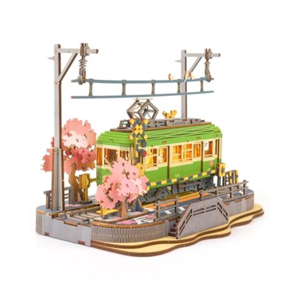 NT84454 Rolife 3D Wooden Puzzle, Sakura Journey Tram DIY Model with LED Lights