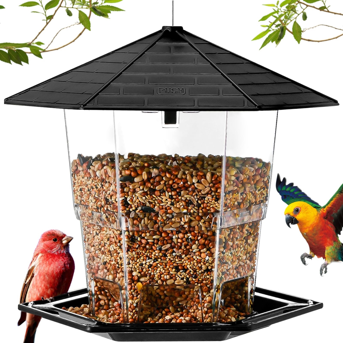 NT84507 Hanging Bird Feeder for Wild Birds, Black