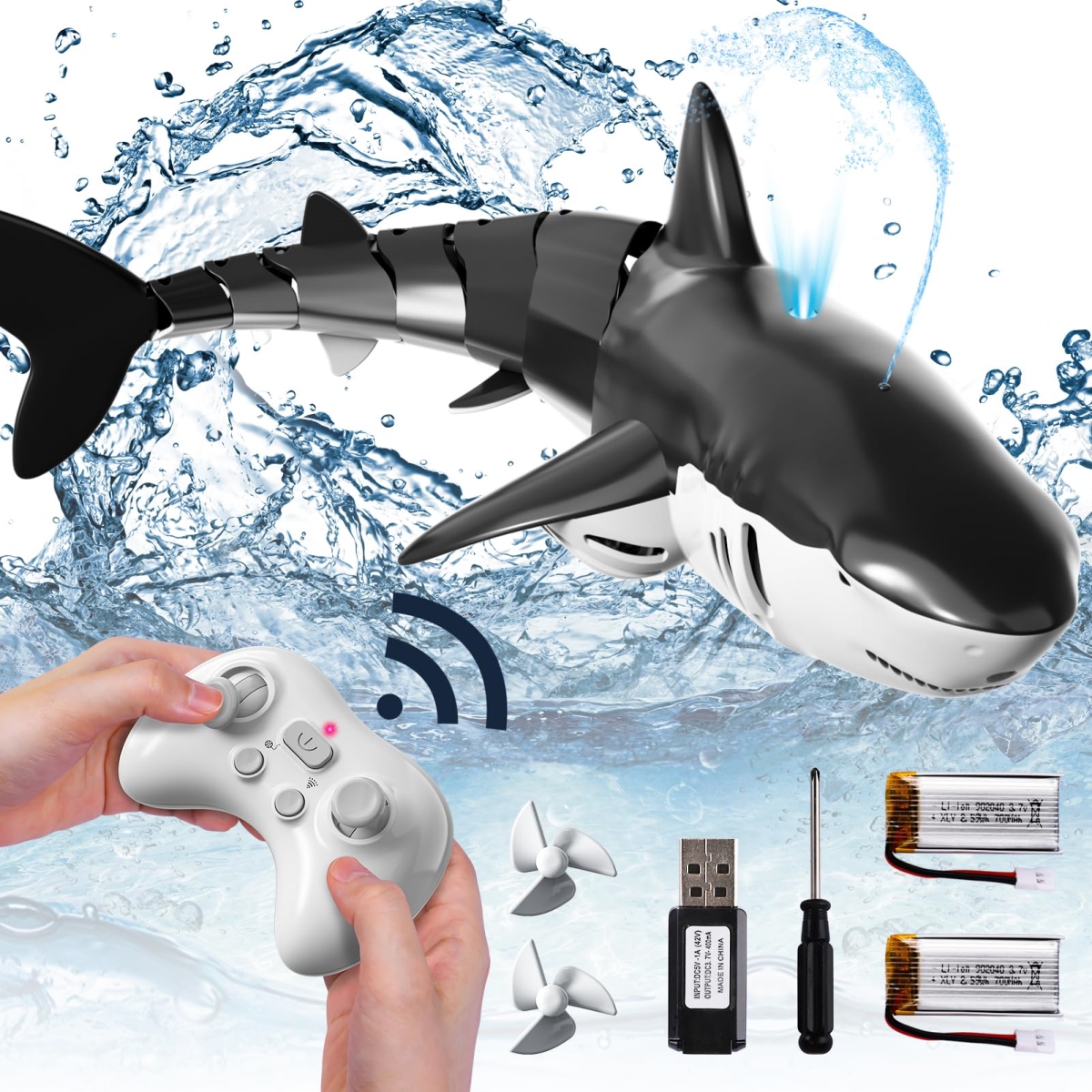 NT84530 Bennol 2.4 Ghz Remote Control Shark Toys, 1-18 Scale High Simulation with Light & Spray Water Function