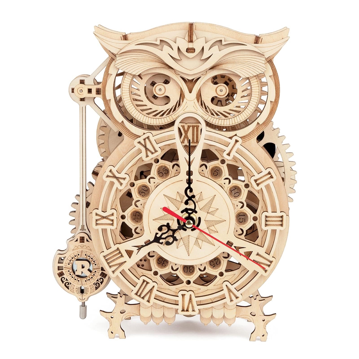 NT84648 ROKR 3D Wooden Owl Clock Puzzle - Mechanical Model Building Kit for Adults - 161 Piece