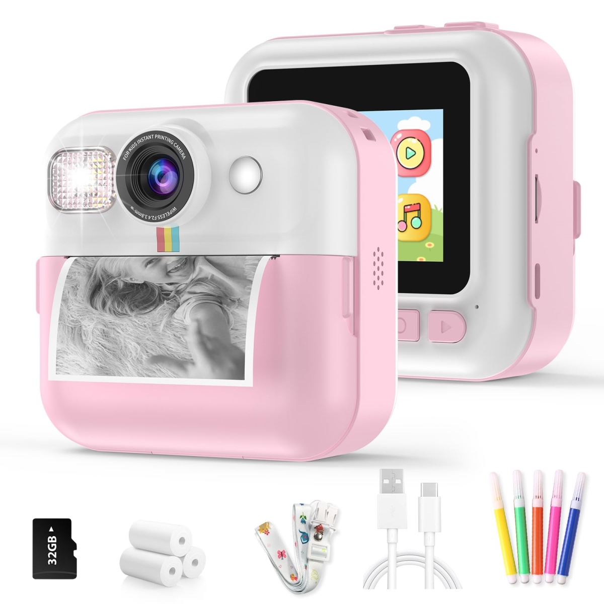 NT84687 Instant Print Camera for Kids with 3 Roller Photo Paper - Pink