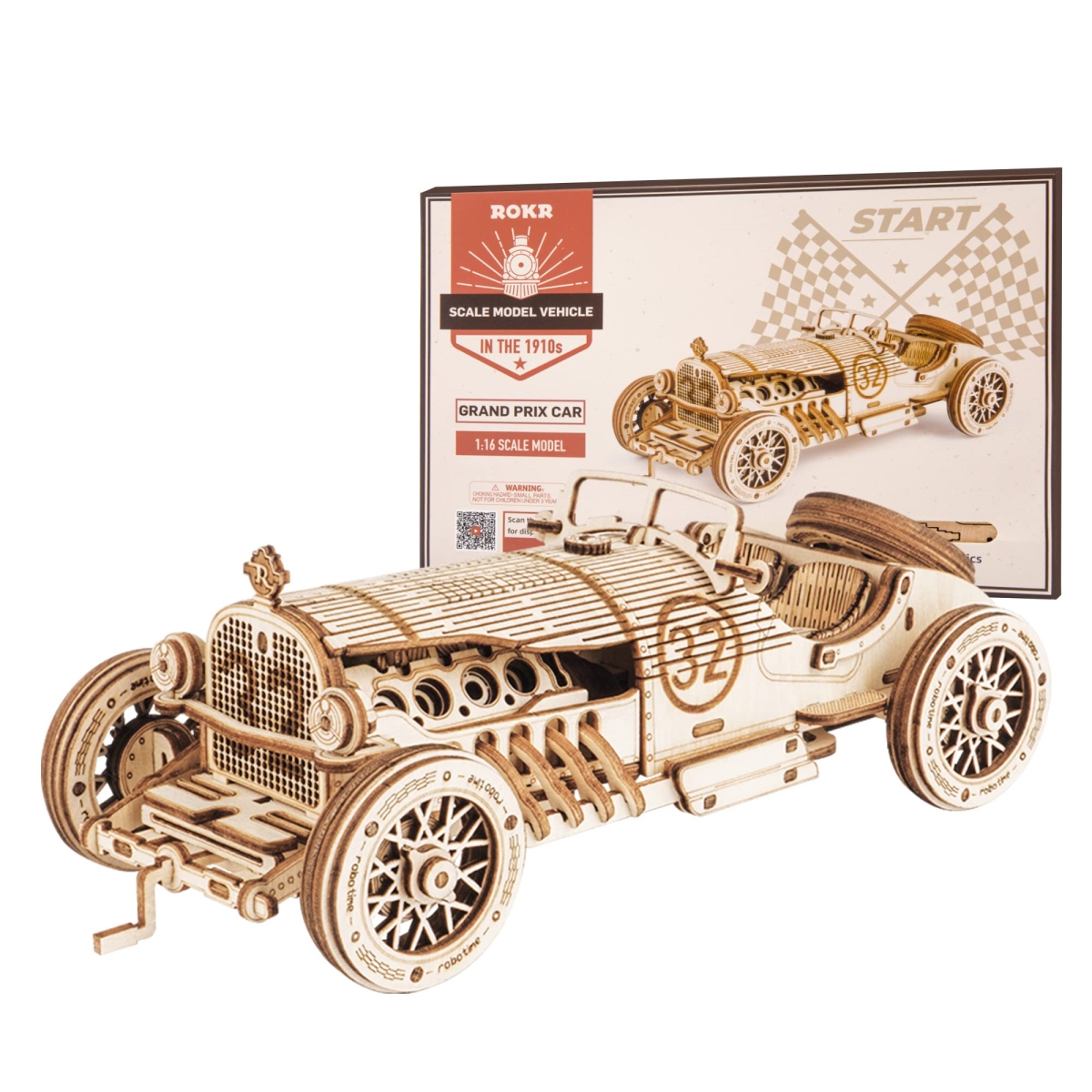 NT84721 ROKR 3D Wooden Puzzle Mechanical Car Model Kit with 1-16 Scale MC401 Grand Prix Car