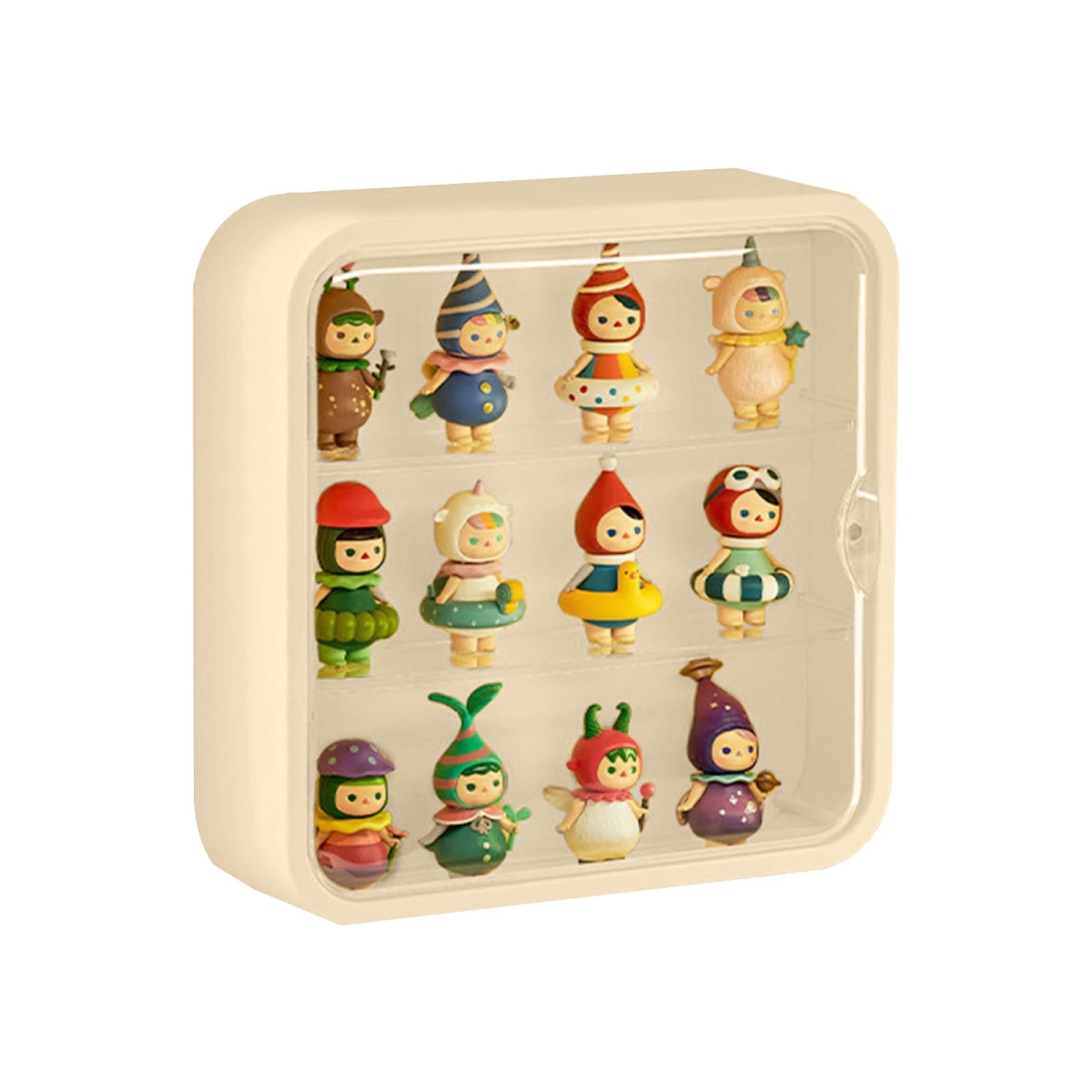 NT84935 Clear Display Case for Figure, Wall-Mounted Doll Storage Box with Adjustable Stand - Cream