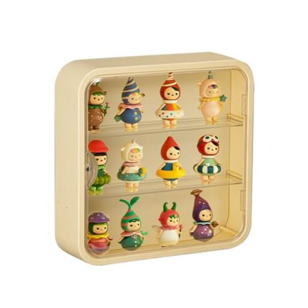 NT84938 Clear Display Case for Figure, Wall-Mounted Doll Storage Box with Door, Yellow