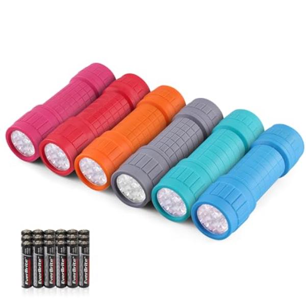NT84989 EverBrite 9-LED Flashlights Compact Handheld Torch with Lanyard, Assorted Color - Pack of 6