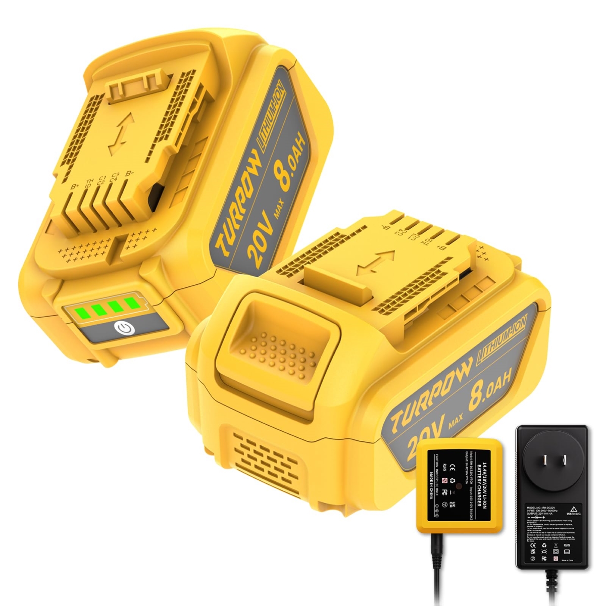 NT85024 Model 8.0Ah Replacement Battery & Charger for Dewalt 20V Max Batteries - Pack of 2