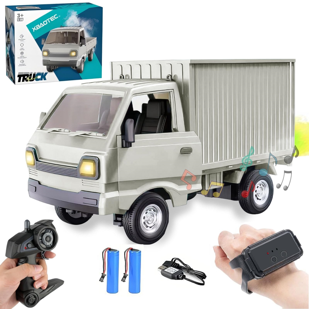 NT85038 Mini Remote Control Truck, 1-16 Scale RWD 2.4G Gesture Sensing with Spray Light & Sound - Gray
