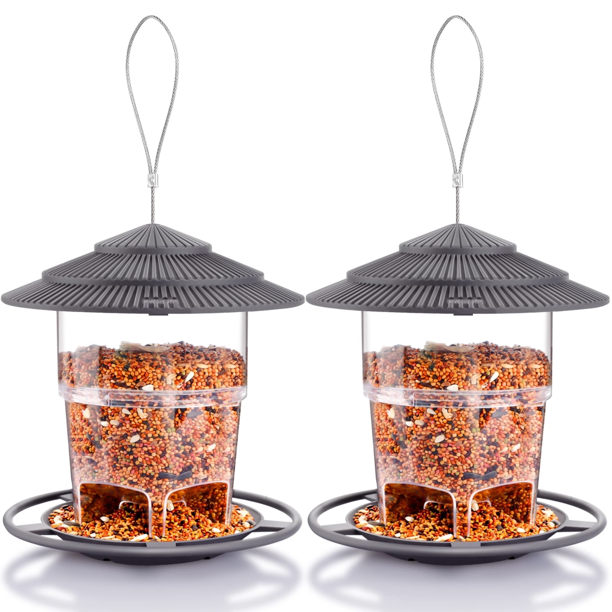 NT85153 Ewon Life Squirrel Proof Bird Feeders, Easy Clean & Fill, Adjustable with Sturdy Wire & Roof - Pack of 2