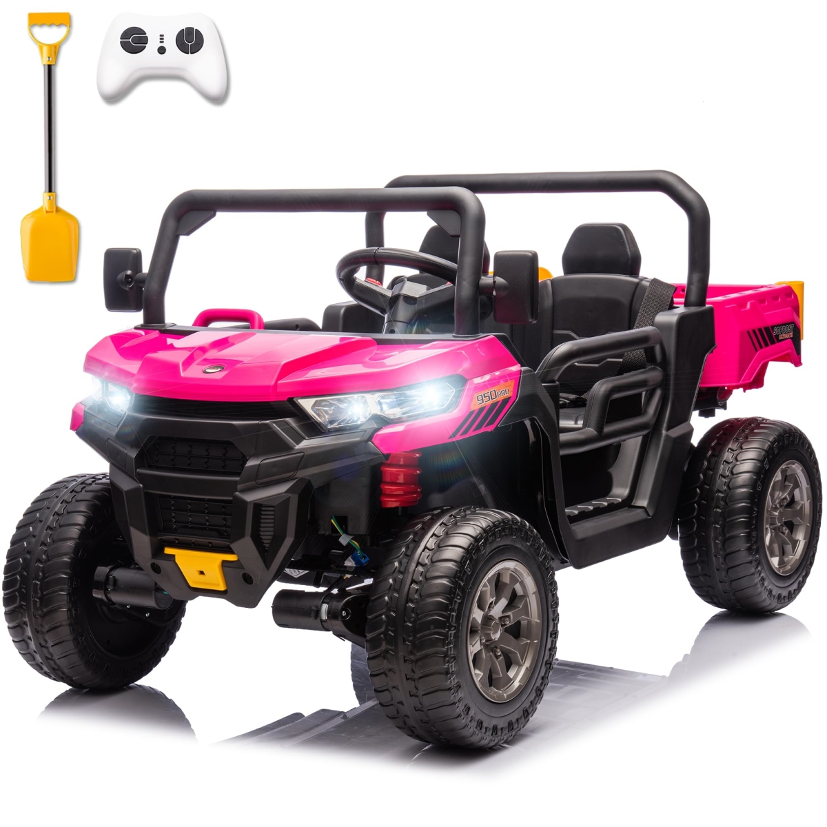 NT85249 Sopbost 24V 2-Seater Battery Powered Ride On Dump Truck for Big Kids with EVA Tires, Electric Dump Bed, Shovel, Pink