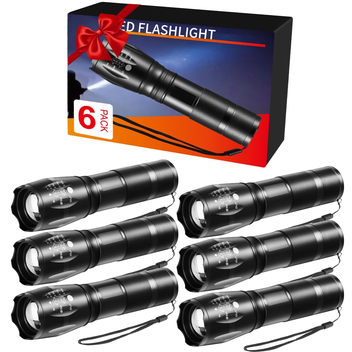 NT85375 LED Flashlights, 5-Mode Tactical Pocket Flashlight, Adjustable Mini Torch for Emergencies & Outdoor - Pack of 6
