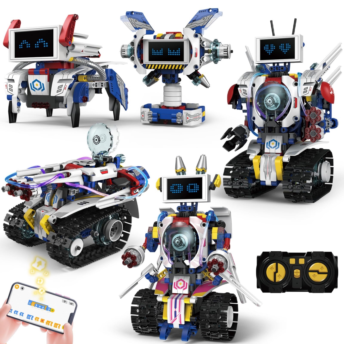 NT85392 Kids 5-in-1 STEM Robot Building Kit for 8-16 Age Remote & App Controlled, Rechargeable Engineering Toys - 603 Piece