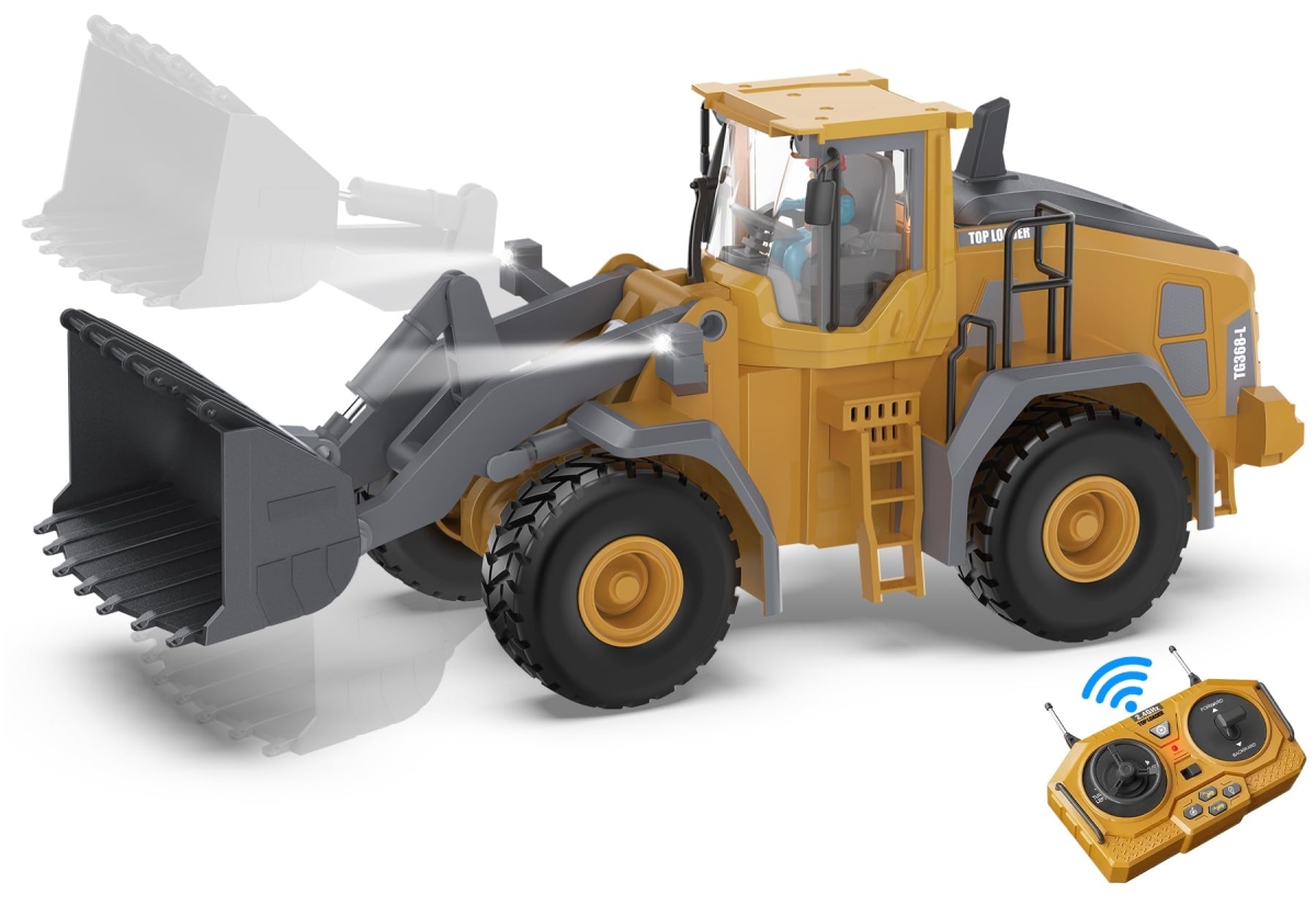 NT85442 9-Channel Metal Remote Control Wheel Loader - Remote Control Construction Toys with Lights & Sound, 1-20 Scale