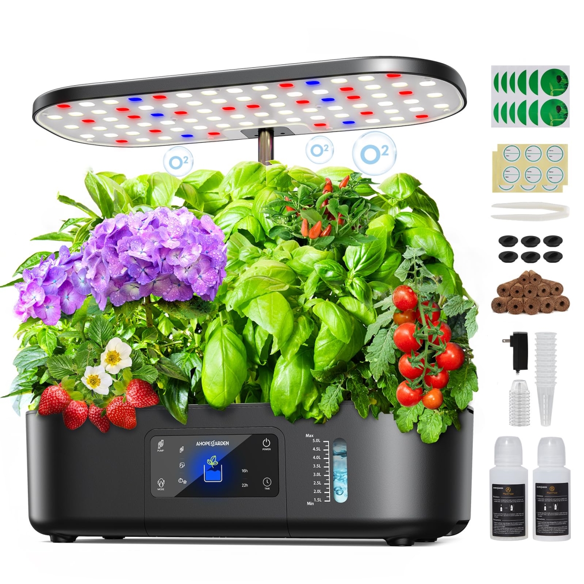NT85579 Ahopegarden Hydroponics Growing System Kit Indoor Herb Garden with Grow Light, 12 Pods, LCD Touch Panel - Black