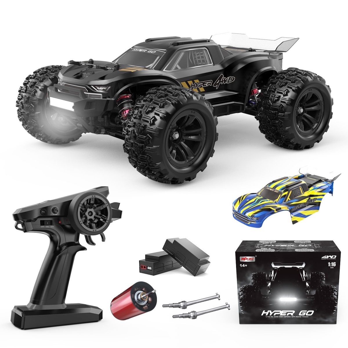 NT85710 HYPER GO H16BM 1-16 Scale RTR Brushless Fast Remote Control Car, 42 MPH Electric Off-Road 4X4 Remote Control Truck