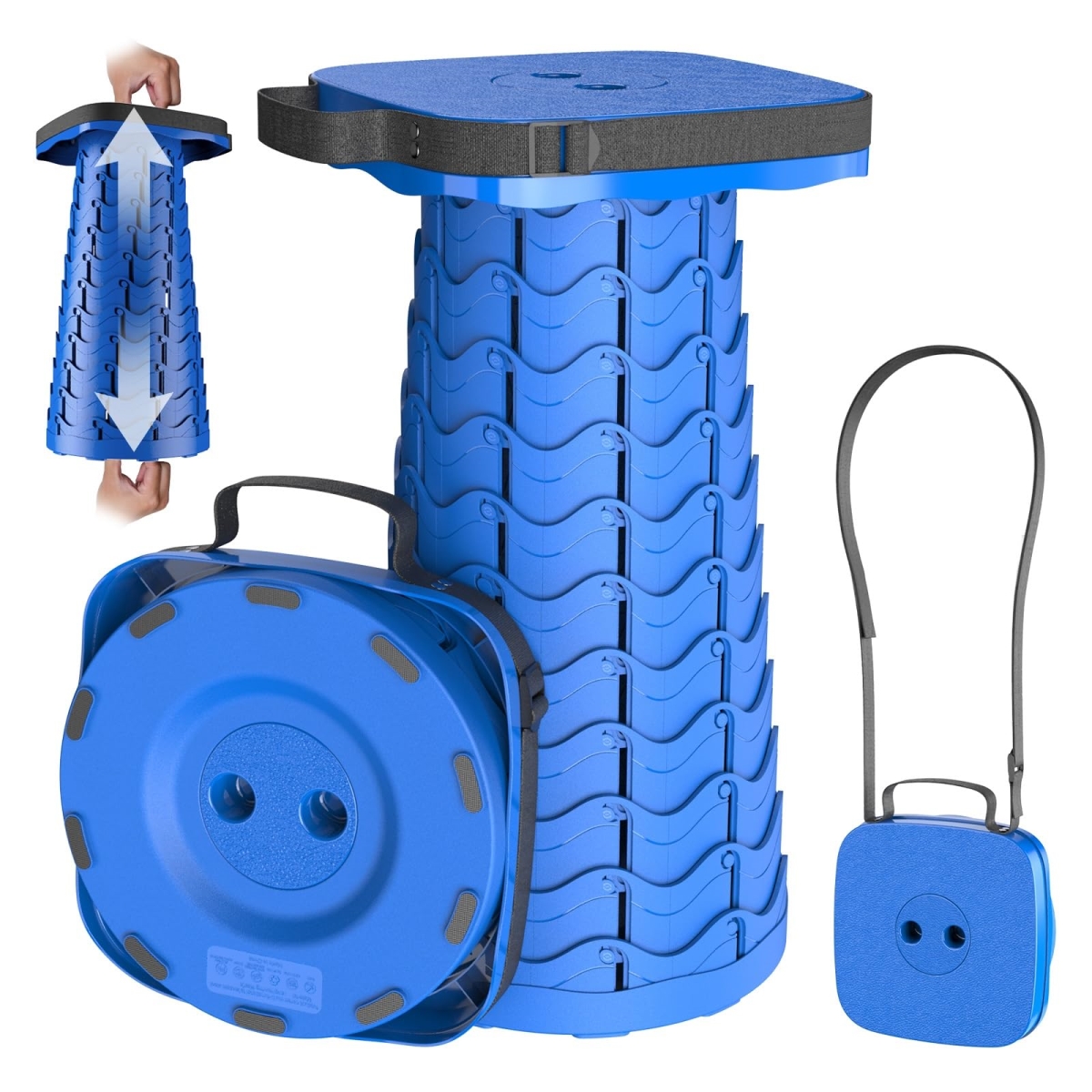 NT85755 2025 Collapsible Telescoping Stool, Max Load 485 lbs, Square Retractable Seat - Blue