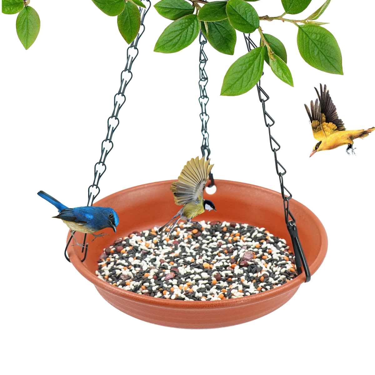 NT85876 8 in. Hanging Bird Feeder with Hole, Platform Flat Bird Seed Tray for Outdoors - Terracotta